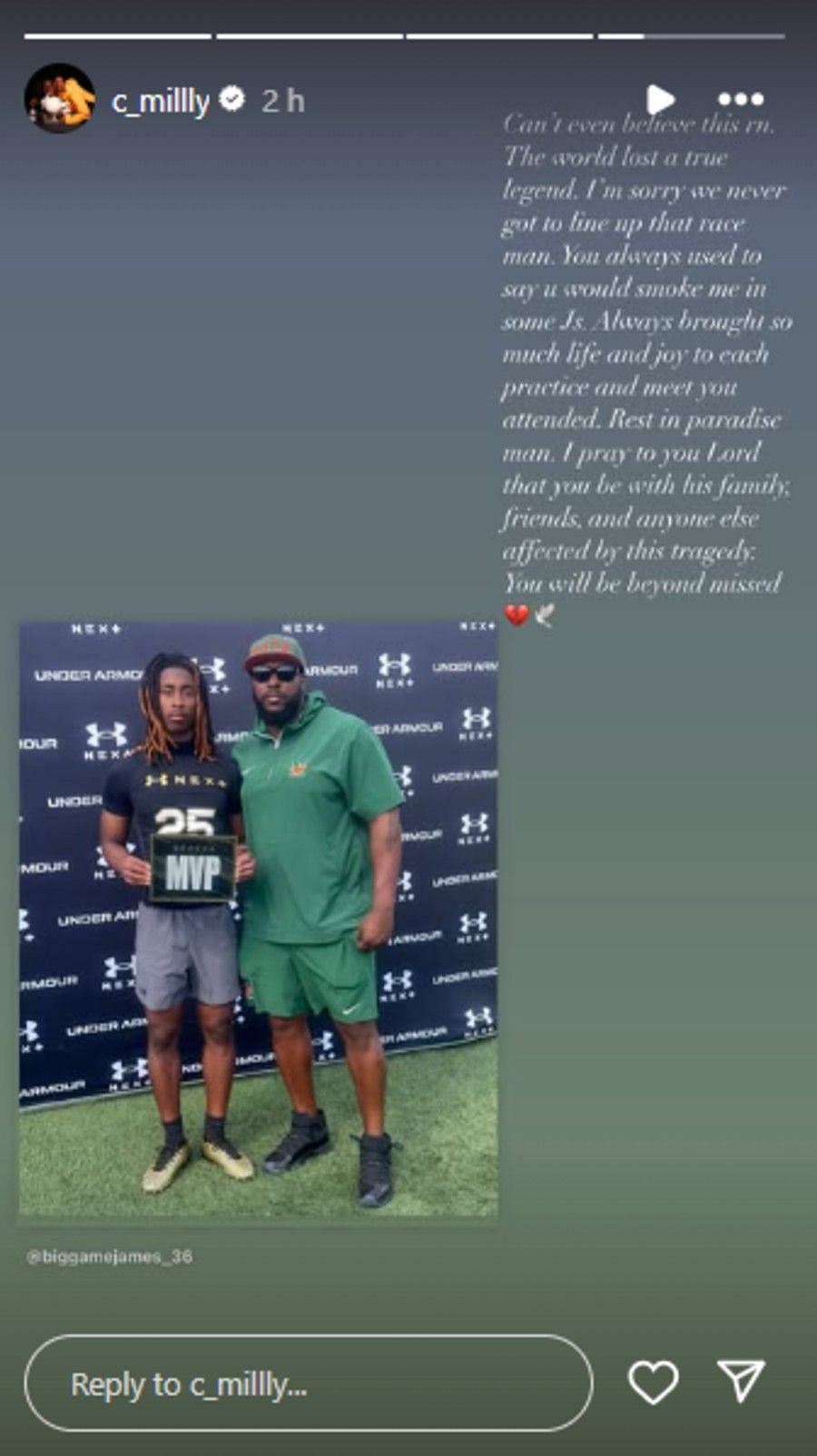Screenshot of Miller's Instagram story.